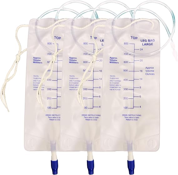 800ml Nephrostomy Bags with 24 Inch Silicone Tube, Urine Drainage Bag with Twist Drain Valve, Pack of 3