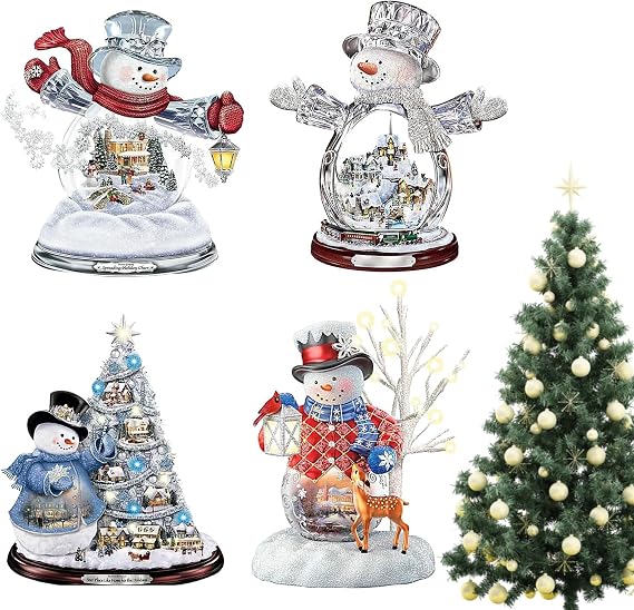 4Pcs Snowman Pendant, Sparkling Acrylic Christmas Tree Hanging Ornament, Baubles for Xmas Party Decorations