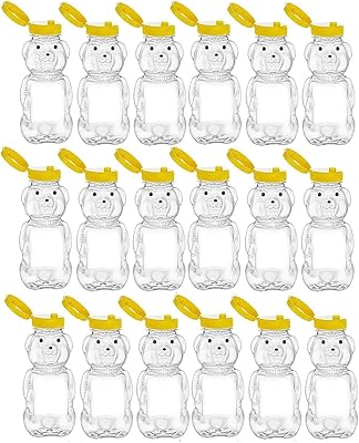 Nakpunar 6 pcs 6 fl oz Plastic Honey Bee Jars with Yellow Caps - Holds 8 oz Honey