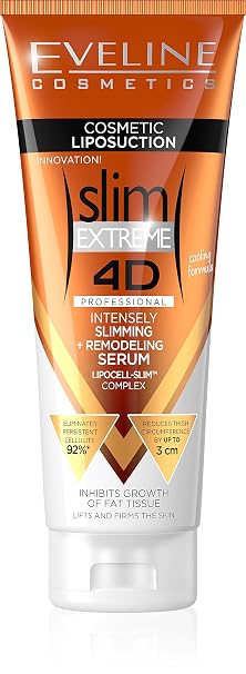 Eveline Cosmetics Liposuktion Serum für Oberschenkel & Problemzonen - Slim Extreme 4D mit Lipo-Drill Technology Lipocell-Slim & Koffein - Bis zu -3cm Umfang - 250ml