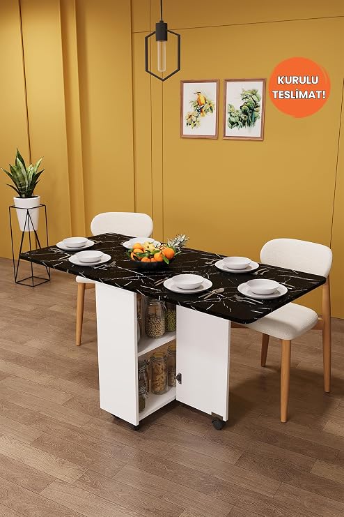 Asra Trend Katlanır Masa Beyaz Royal Mermer Dikdörtgen 155x70x75 cm KM-15