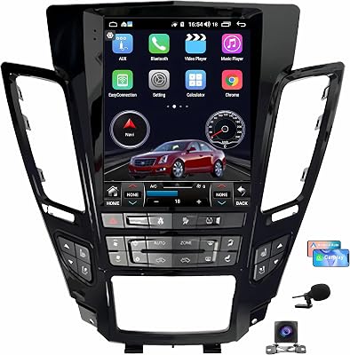 Android 14 Stereo Radio for Cadillac CTS 2007-2012 Replacement Upgrade Head Unit Tesla Style IPS Touch Screen Built-in Wireless Apple Carplay & Android Auto with GPS Navigation Bluetooth WiFiBlack