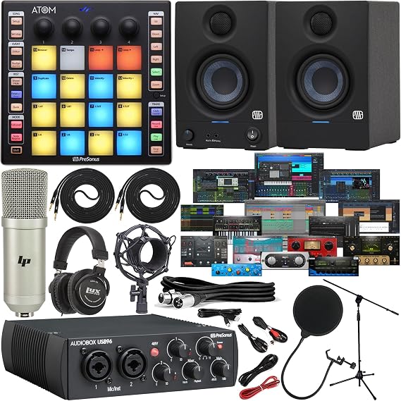 Presonus AudioBox 96 USB Audio/MIDI Interface with New Designed Eris 3.5 Studio Monitors Includes New Version Software Pack, ATOM MIDI Pad Controller