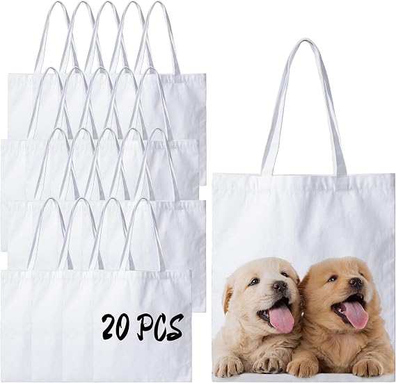 Joyclub 20 Pack Canvas Tote Bags White Polyester Sublimation Blanks for DIY