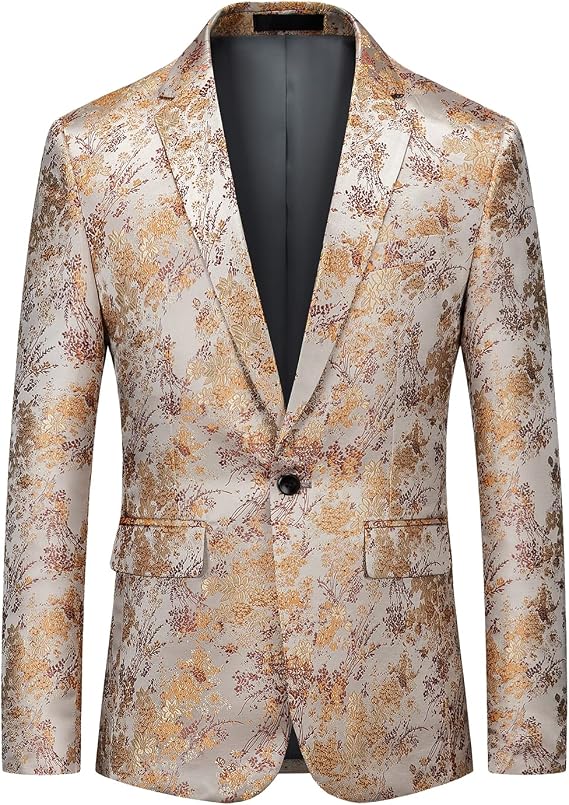 MOGU Mens Blazer Fashion Floral Casual Sports Coat Slim Fit Suit Jacket