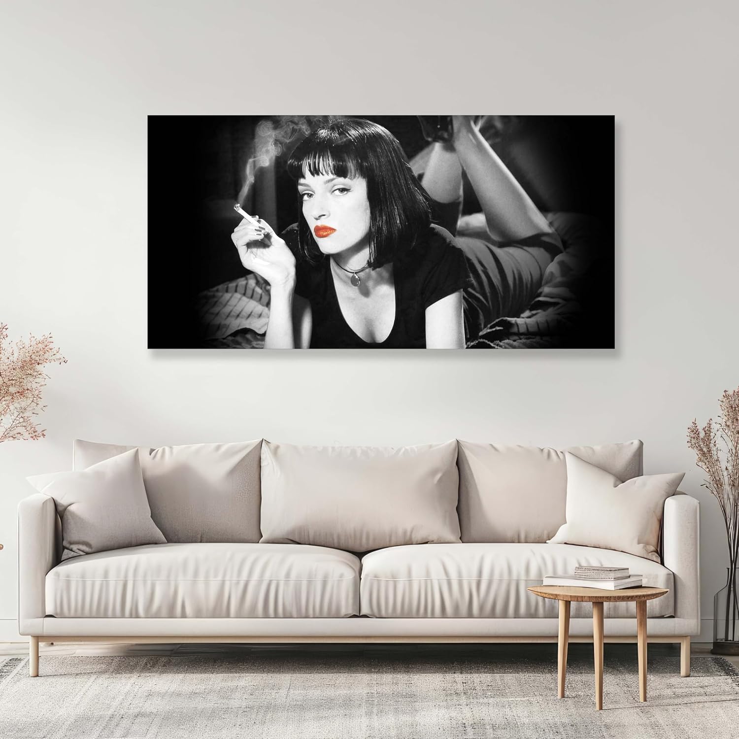 Pulp Fiction Mia Wallace Classic Movie Canvas Wall Art Picture Print Best Gift For Pulp Fiction Fans Modern Home Office Hotel Decoration (XXL: 101.6x50.8cm)