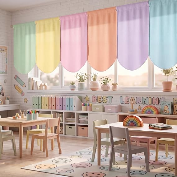 SmoothNovelty 6 Pcs School Classroom Curtains Kindergarten,Pastel