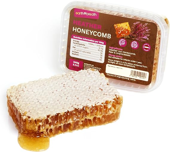 Earthbreath Heather Cut Honeycomb (Pack of 1 x 240g) | 100% Raw, Unfiltered & Natural Honeycomb | No Additives | Unprocessed & Direct from the Hive