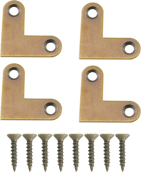 HJ Garden 4pcs L-Shaped Copper Corner Code Brass Flat Corner Bracket Joint Flat Corner Brace Plate Support Drawer Fixed Corner Code, Bronze