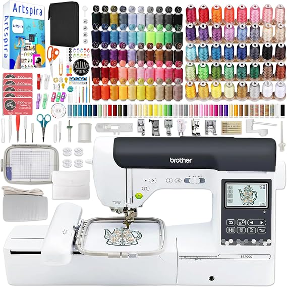 Brother SE2000 5" x 7" Combo Embroidery & Sewing Machine with Deluxe Thread & Accessory Bundle