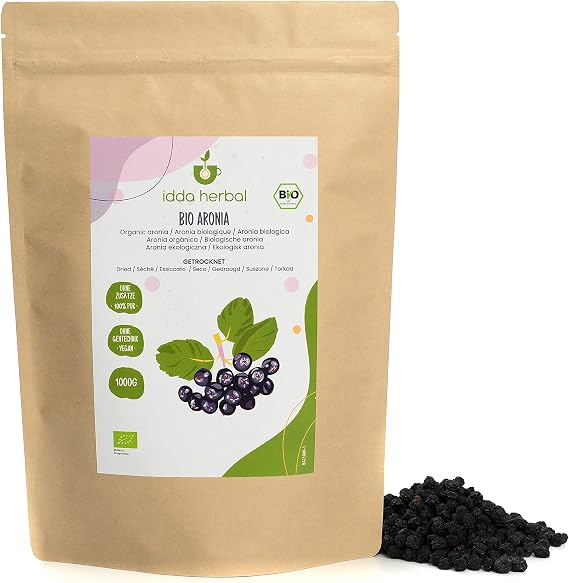 IDDA Herbal Organic Aronia Berries 1kg 2.2 lb, Unsweetened Dried Aronia Berries, Fruit Snack