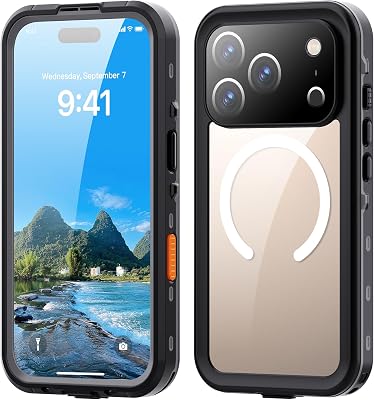 Jiwjfeui Rugged 3-Layer Magnetic Case for iPhone 17 Pro, IP68 Waterproof Dustproof Underwater Protective Phone Cover with Screen Camera Lens Protector, Heavy Duty 360 Full Body Durable,Black