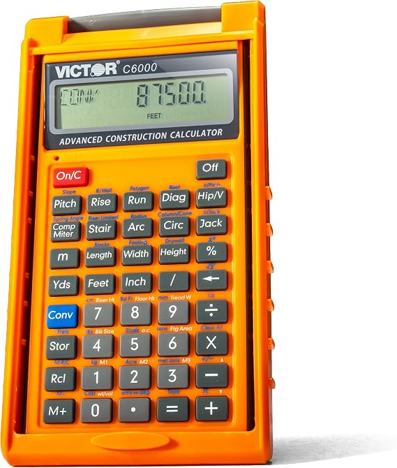 Victor C6000 Advanced Construction Calculator with Protective Case Displays in Fractional or Dimensional Forms Perfect for Carpenters, Renovators,Builders, Contractors, Estimators