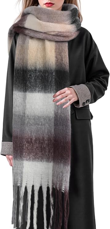 Women's Winter Scarfs, Mohair Vintage Scarf for Cold Weather, Large Chunky Scarf Cashmere Feel Blanket Pashmina Wrap