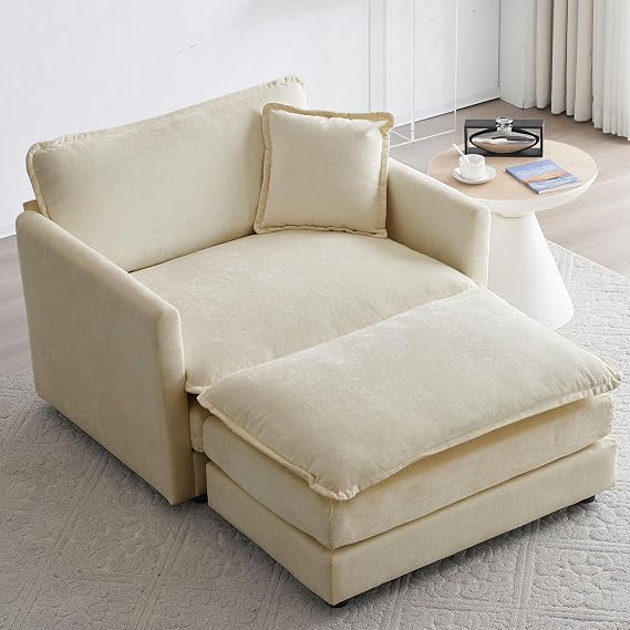 Tmsan 41.4" Single Sofa Accent Chair with Ottoman, Chenille Deep Seat Cloud Couch, Modern Luxury Modular Sectional Sleeper Sofa for Living Room (Light Coffee)