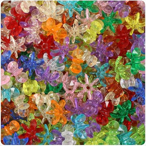 BeadTin Transparent Multi 12mm Sunburst Plastic Craft Beads (450pcs)
