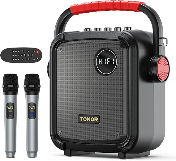 Portable Karaoke Machine with 2 Microphones, TONOR Karaoke Machine for Adults with 5400mAh Battery, Bluetooth 5.0 Karaoke Speaker Set Supports BTTFUSBAUX, Rechargeable PA System with TWSFMREC K7