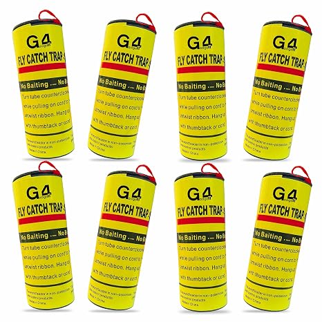 G4GADGET 8 Pack Fly Paper Set – Sticky Flies Catchers for Indoor & Outdoor Use – Fruit, Insect Sticky Strips, Non-Toxic