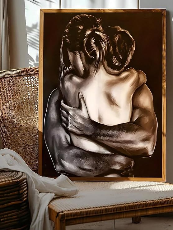 YUSUZHU 1pc Modern Art Posters, Sexy Men And Women Embracing, Love Painting Oil Paintings, Art Wall Pictures Canvas Art Prints 80x120cm Withframe