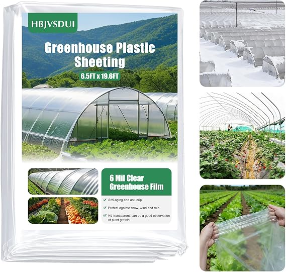 Greenhouse Plastic Sheeting 6.5 x 19.6 FT, 6 Mil Clear Film