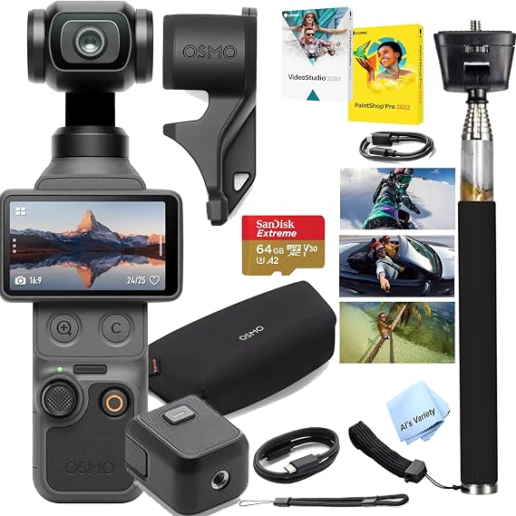 DJI Osmo Pocket 4 Value Bundle, 4K/240fps Vlog Camera, 3-Axis Stabilization, Active Track 7.0 + 64gb Memory, Selfie Stick, Software (Value Bundle)