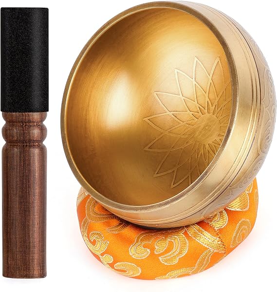 Tibetan Singing Bowls Set 100% Hand-hammered in Nepal with Silk Cushion and Mallet Meditation Yoga Chakra Christmas Xmas Gifts Gifts for Women, Men(9.5 x 5 cm)