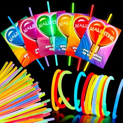 JOYIN 36 Packs Neon Valentines Day Gift Cards with Glow Stick Bracelets, Glow in the dark Necklaces for Valentines Party Favor, Valentine Classroom Exchange Cards, Valentine School Prize