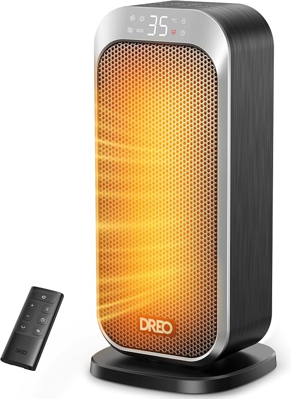 Dreo Quiet Design Space Heater, Indoor Use, 1200W Electric Heater with Remote Control for Easy Operation, PTC Ceramic Heater, Equipped with Thermostat to Maintain Comfortable Temperature, Up to 12