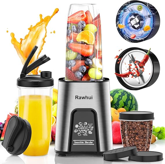 Mixer Smoothie Maker to Go 2-in-1 Mini Mixer Kitchen for Grinding & Mixing 800 W Blender Electric Stand Mixer with 2 Bottles & 6 Blades Stainless Steel High Performance Mixer for Kitchen Baby Porridge Shakes