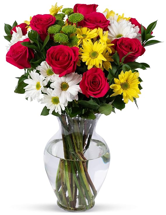 Benchmark Bouquets - Life is Good Pink Roses Mixed Floral Arrangement - Fresh Flowers for Delivery - Mothers Day Flowers for Mom - Gifts for Mom - Mother's Day Bouquet (Glass Vase Included)