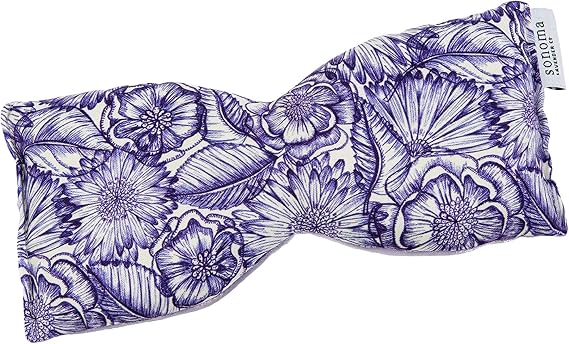 Sonoma Lavender Spa Mask, Heatable Weighted Aromatherapy Eye Pillow with Lavender Infused Flaxseed Insert, Warm Eye Compress for Headaches and Soothing Stress Relief, Purple Bouquet