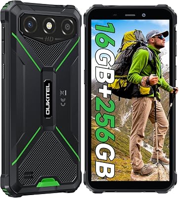 OUKITEL G3 Rugged Phone Unlocked, 16GB RAM256GBTF 1TB ROM, 6 Display Smartphone, 6300mAh Battery Cell Phones, 13MP Camera, 4G Dual SIM, IP68IP69K Waterproof Phone, Face IDGPS3.5mm Jack,Green