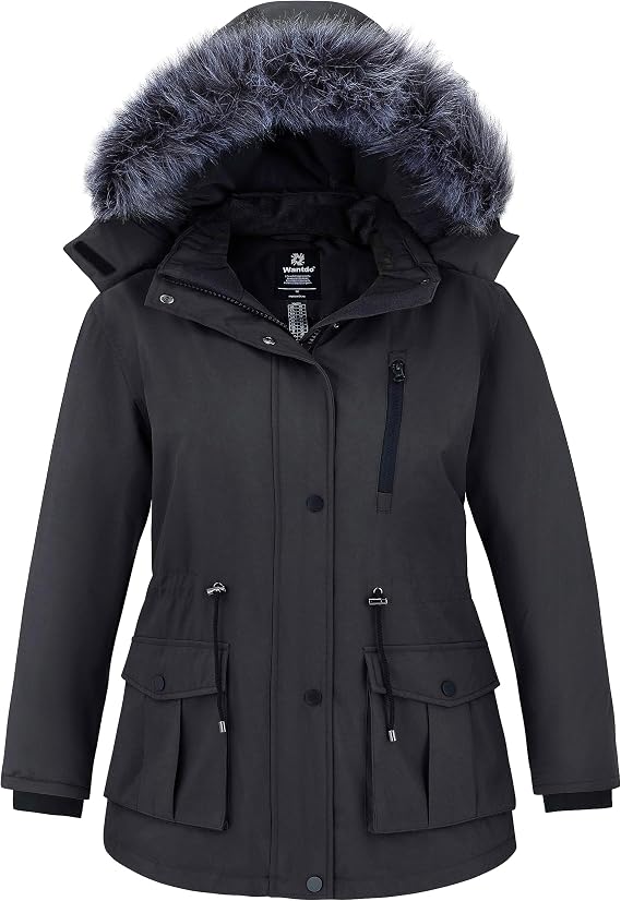 wantdo Women's Plus Size Winter Coat Waterproof Puffer Parka Jacket Hood