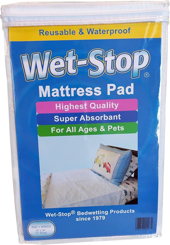Wet-Stop Mattress Pad Protector with Wings (34x36 Plus 2 18" Tuck Wings), Bed Wetting and Incontinence, Waterproof