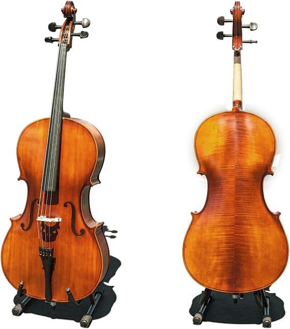 Paititi CE3005PE Scholar 256 Ebony Fitted Matte Finish Wood Cello with Soft Case, Brazilwood Bow, Rosin and Stopper (1/2)