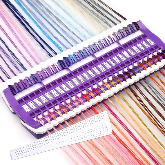Lokunn Floss Organizer Embroidery, 50 Positions, Thread Organizers for Sewing and Cross Stitch Embroidery Thread, Plastic & Non-Woven Fabric, Purple,  with 15 Sticky Notes