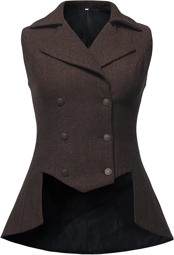 Women's Victorian Waistcoat,1920s Outfits Renaissance Tweed Tailcoat Goth Steampunk Vest Jacket Top