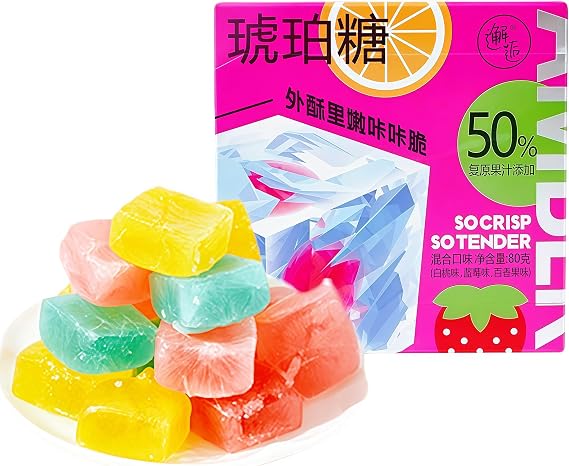 DAMAICHUHAI Crystal Candy,Silky Gem,Amber Candy, Visually Appealing with a Fruity Flavor,Clear, a Perfect Office Snack, 80g/2.8oz.