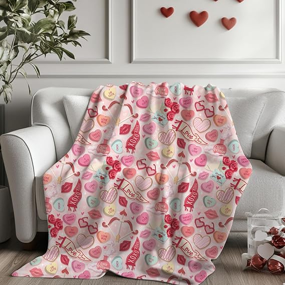 Valentine's Day Throw Blanket, Valentine Gift, Heart Blanket for Her | 50" x 60", Soft & Plush