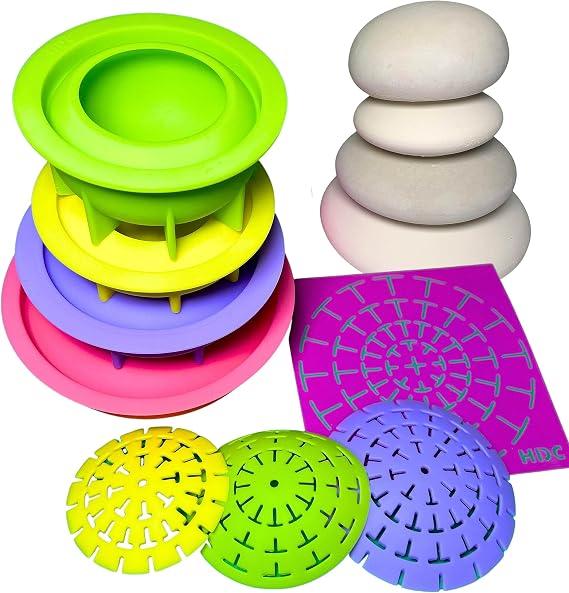 Rock Molds for Painting - 8 pc Round Art Stone Mold Set with Dome Templates - Happy Dotting Company - for DIY Crafts, Dotting Stencil, Mandala Art