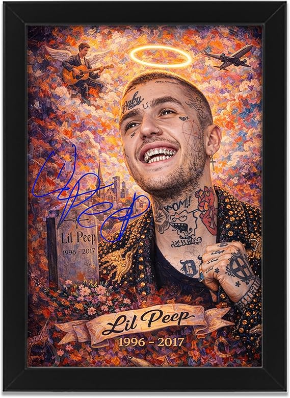 AllStarMedia Tribute to Lil Peep Inspired Poster Print | Fan Art Style Emo Rap Artist Wall Art | Fan Art Gift | Music Wall Art | Limited Edition Print | A4 Framed (30 x 21 CM)