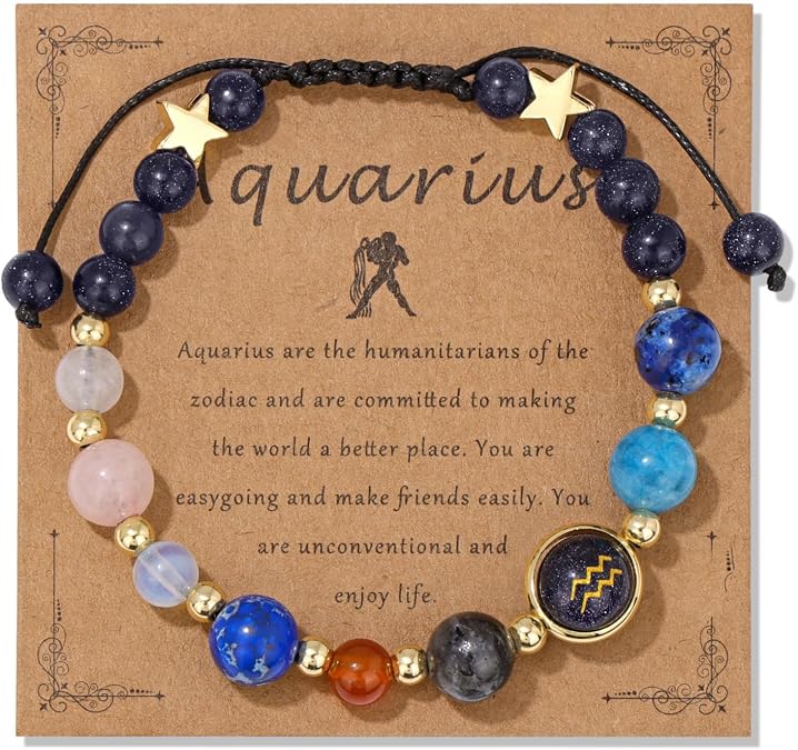 Vinswet Zodiac Bracelets for Women Men,12 Constellations Healing Crystal Stone Beads Bracelet Birthday Zodiac Gifts Horoscope Spiritual Jewelry Bracelet Gifts