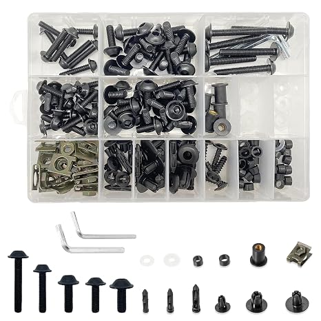 210PCS Motorcycle Fairing Bolt Aluminum M5 M6 Screws Fasteners (Black) | Universal Fairing Bolts Nut Clips Kit for Honda Kawasak Suzuki Ducati Yamaha BMW GSXR Sport Bikes