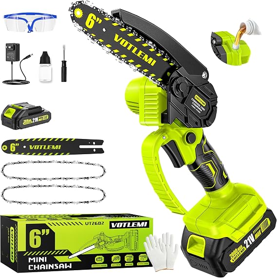 Mini Chainsaw Cordless, 6 Inch Electric Chainsaw with 2000MAH Battery, 1000W Handheld Battery Powered Chain Saw with Auto Oiler, Gifts for Wood Cutting/Tree Trimming