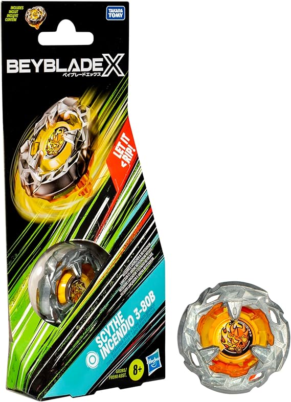 BEY BLADE Beyblade X Scythe Incendio 3-80B Booster Pack Set with Stamina Type Right-Spinning Top; Battling Top Toys for 8 Year Old Boys and Girls