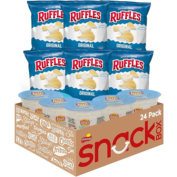 Frito Lay Ruffles Chips and Lay's Ranch Dip Cups Variety Pack, (Pack of 24)