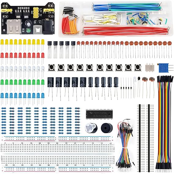 Electronic Starter Kit Breadboard Set Compatible with Arduino, Including Breadboard Wire Bridges Jumper Wire Set, LED Diodes, PCB Board, for Beginners