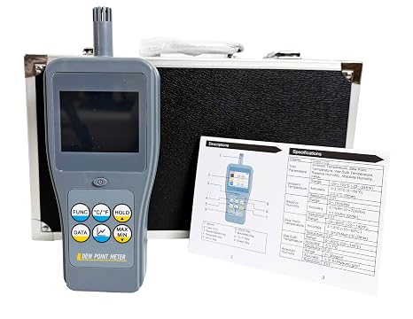 Dew Point Monitors Portable Dewpoint Meter Tester Range -30~60C (-22~140F) for Measuring Ambient Temperature,Relative Humidity,Dew Point Temperature,Wet Bulb Temp,Absolute Humidity,PPMv