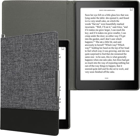 kwmobile Case Compatible with Kobo Aura ONE - PU Leather and Canvas e-Reader Cover - Dark Blue/Black