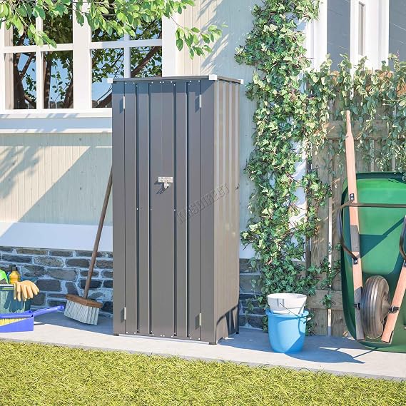 BIRCHTREE Metal Garden Storage Box Cabinet with Shelves, Waterproof Outdoor Vertical Shed for Tools and Patio Use
